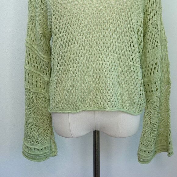 LC Lauren Conrad Multi Pattern Crochet Cropped Sweater - Light Green - M - Picture 7 of 15